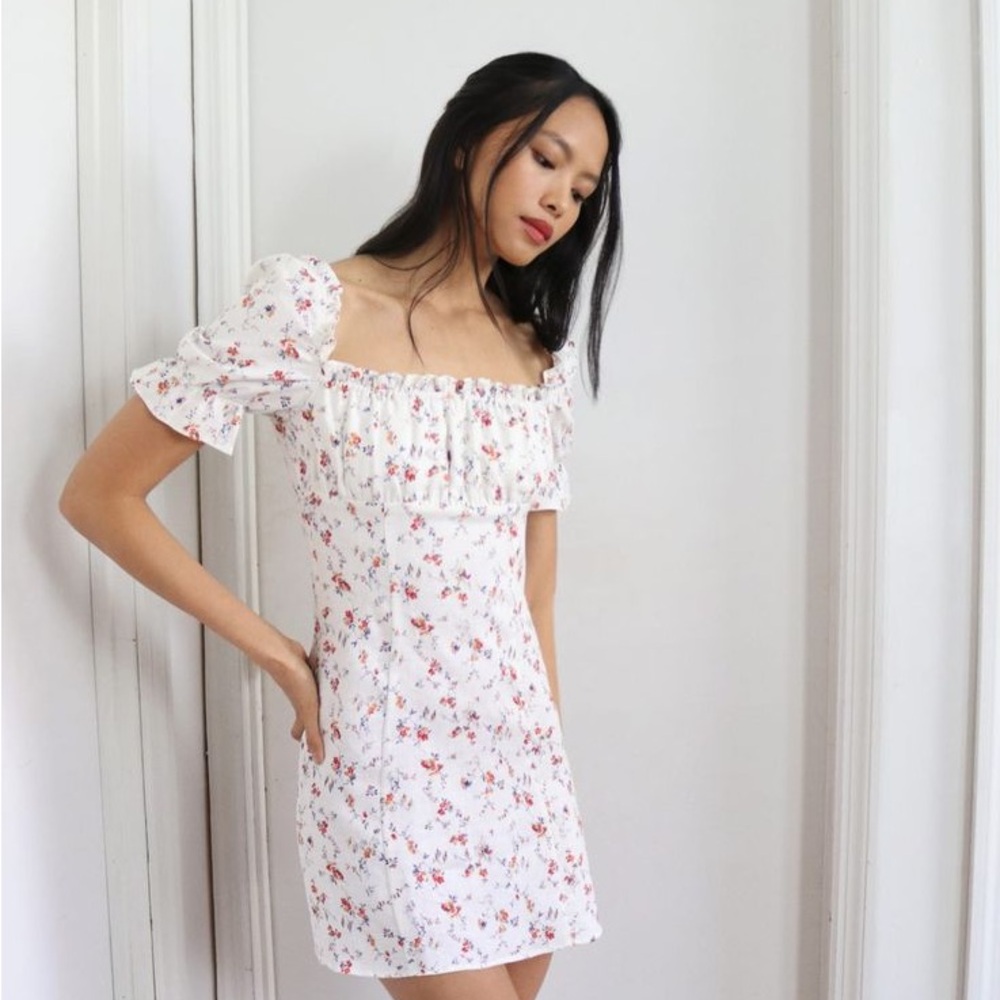 Reformation Robles Dress in Gracie Print Floral White Dress